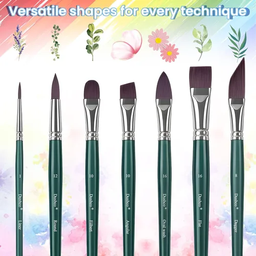 Vista 3 de Artist Paint Brushes Set, 12PCS Watercolor Brushes Professional, Water Color Brushes - Round Flat, Liner Filbert Angular Oval Wash & Dagger for Dark