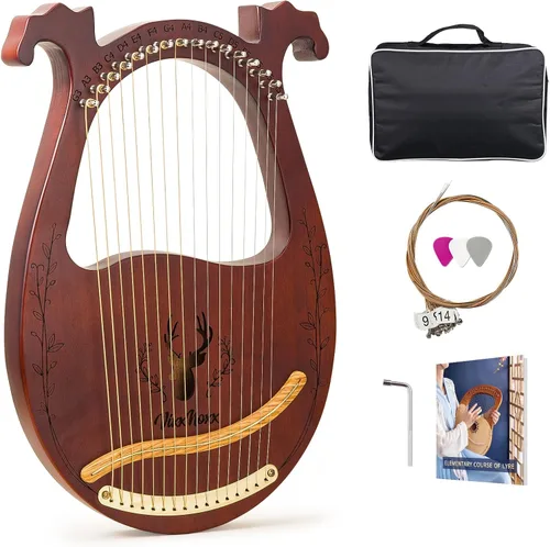 Vista 9 de Arpa de Lira, Kit de Arpa Lyra de 16 Cuerdas de Caoba, Instrumentos Musicales de Cuerda con Llave de Afinación, Bolsa de Instrucciones, Cuerdas