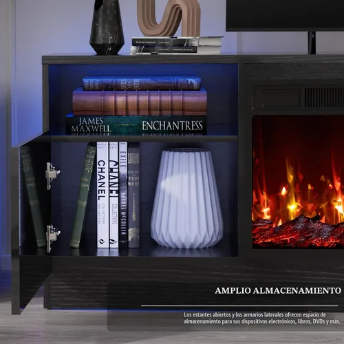 Vista 6 de Lemberi Soporte de TV para Chimenea con Chimenea de 36 pulgadas Para TVs de Hasta 80", Centro de Entretenimiento con Luz LED y Almacenamiento