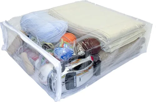 Vista 2 de Juego de 5 bolsas de almacenamiento de vinilo transparente con cremallera de 15 x 18 x 5 pulgadas