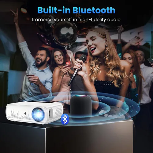 Vista 4 de GROVIEW Proyector, 15000lux 490ANSI nativo 1080P WiFi Bluetooth proyector, proyector de video de 300 pulgadas, compatible con 4K y zoom