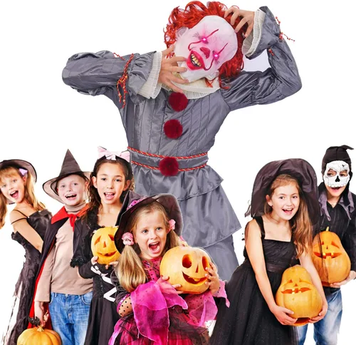 Vista 5 de Disfraz de payaso IT, disfraz de Halloween para adultos con máscara de payaso LED.