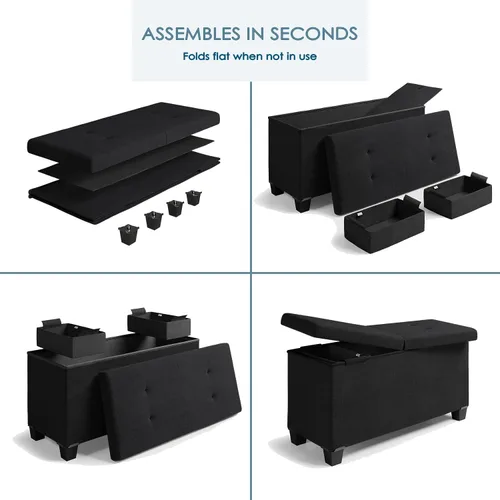 Vista 13 de Nestl Banco otomano de almacenamiento con contenedores de almacenamiento, banco de 30 pulgadas para dormitorio o sala de estar, máximo 660 libras
