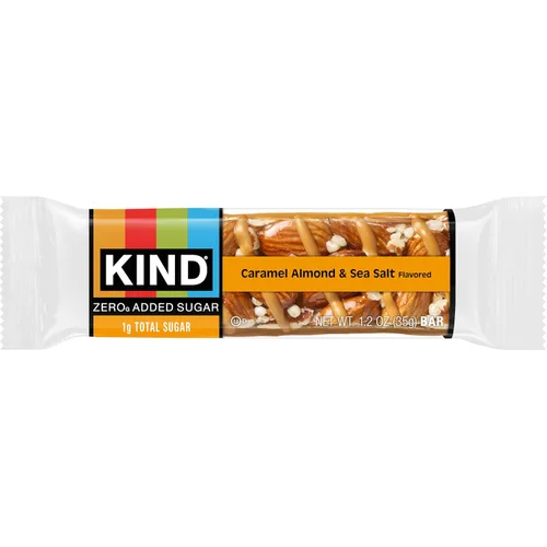 Vista 6 de KIND ZERO Barras sin azúcar añadida, caramelo, almendras y sal marina, aperitivos aptos para keto, libres de gluten, con 5g de proteína, 5