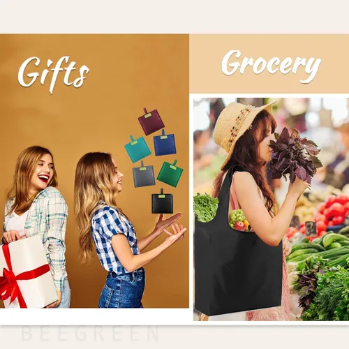 Vista 2 de BeeGreen Bolsa de viaje plegable reutilizable para regalo, bolsas de comestibles reutilizables, grandes regalos de vacaciones, bolsa de tela