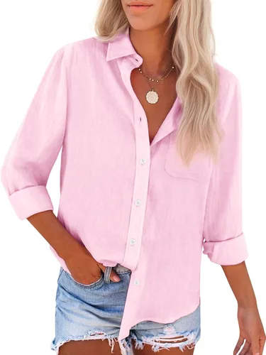 Vista 15 de Camisas de algodón con botones, para mujer, camisas de vestir Oxford, camisas de trabajo de manga larga, blusas con cuello y bolsillo