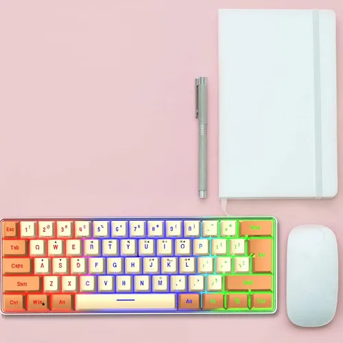 Vista 3 de Teclado mecánico para juegos con cable, teclado portátil iluminado para computadora, laptop, escritorio, accesorios de juegos, cosas geniales