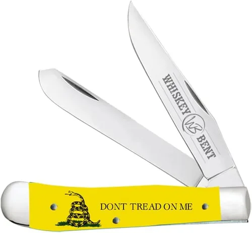 Vista 35 de WHISKEY BENT HAT CO. Navaja de bolsillo plegable tradicional Trapper de 4.125 pulgadas, longitud cerrada, cuchillas de acero inoxidable 440C (azteca)