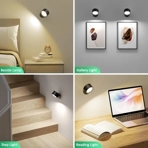 Vista 4 de Lightbiz Luces LED de pared con control remoto, apliques montados en la pared, 3000 mAh, recargable, funciona con batería, 3 temperaturas