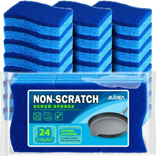 Vista 30 de AIDEA Esponjas sin arañazos, 24 unidades, esponja natural para utensilios de cocina antiadherentes, esponjas de cocina, esponja de celulosa