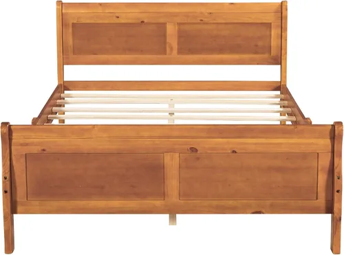 Vista 41 de Harper & Bright Designs Base de cama de tamaño matrimonial con cabecero, plataforma de madera, cama de tamaño matrimonial con juego de listones