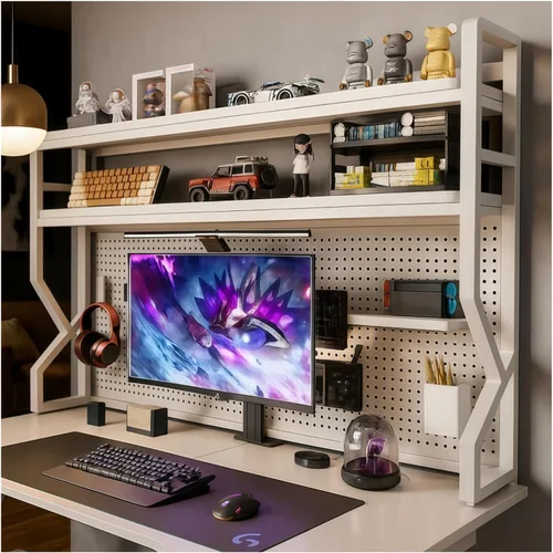 Vista 19 de Desktop Hutch Bookshelf,Many Gifts,Metal Desktop Bookcase with pegboard, Desk Shelf, Countertop Storage Organizer Rack for Dorm or Office,Desktop