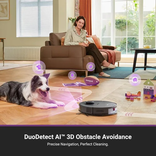 Vista 7 de Eureka Aspiradora robot E20 con estación de vaciado automático sin bolsa, combo robótico de aspiradora y trapeador, capacidad de 45 días, succión