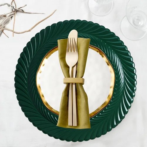 Vista 7 de Gifturbo 6 platos de carga redondos verdes, cargador de platos de arrecife para plato de cena, cargadores de Navidad de plástico de 13 pulgadas