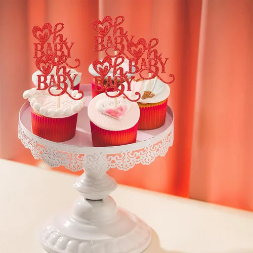 Vista 4 de 24 piezas de decoración para cupcakes con purpurina para el día de San Valentín, dulce amor, corazón, día de San Valentín, temática del día de San