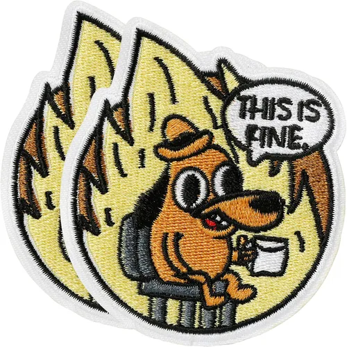 Vista 9 de XMJY Parche de Perro This is Fine, 1 Pieza Parches Bordados con Meme Divertido, Parche Táctico Militar de Ánimo con Respaldo de Cierre de Gancho