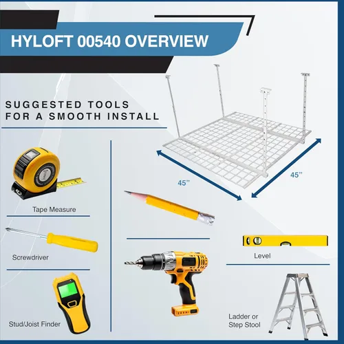 Vista 8 de HyLoft Estante de almacenamiento de garaje ajustable en la parte superior, sistema de almacenamiento de garaje de acero resistente, 45 x 45 Blanco