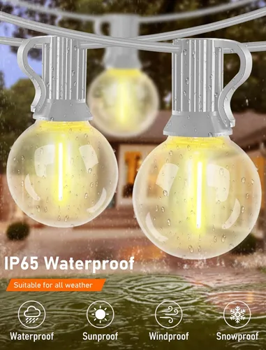 Vista 12 de 25ft Outdoor Christmas LED String Lights,G40 Frosted White Globe Lights with 27pcs Plastic Bulbs,Round Bulb Christmas Lights for Indoor/Outdoor