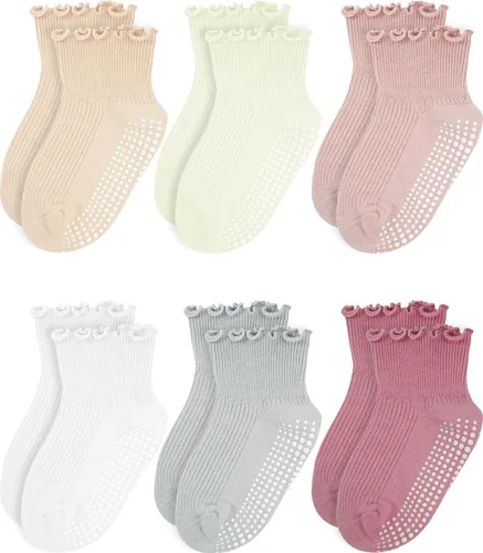 Vista 11 de Calcetines con volantes para niñas – Calcetines antideslizantes con puños – Calcetines de algodón suave con volantes para interiores