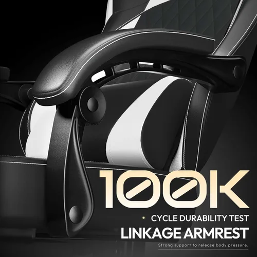 Vista 48 de Dowinx Silla de juegos con cojín de resorte de bolsillo, silla ergonómica para computadora con masaje lumbar y reposapiés para adultos, silla