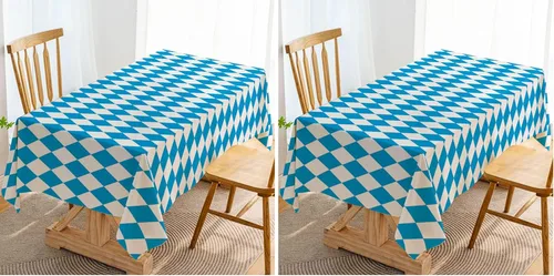Vista 6 de Hafangry Mantel de Oktoberfest para decoración de fiesta temática del Oktoberfest alemán, mantel rectangular con bandera bávara azul