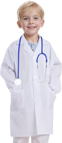 Vista 3 de Bata de laboratorio de médico científico para niños, disfraz de médico para niños, abrigo de médico para niños pequeños, disfraz de juego de roles