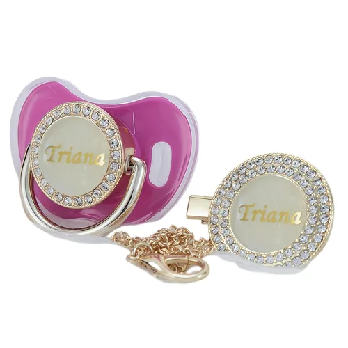 Vista 19 de Personalizado Cualquier nombre puede hacer personalizado Bling Chupete y Clip de Chupete (Oro Rosa)