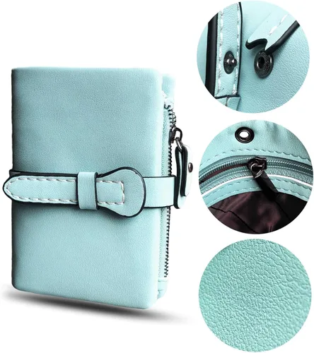 Vista 5 de AOXONEL Women's Small Bifold Leather wallet Rfid blocking Ladies Wristlet with Card holder id window Coin Purse