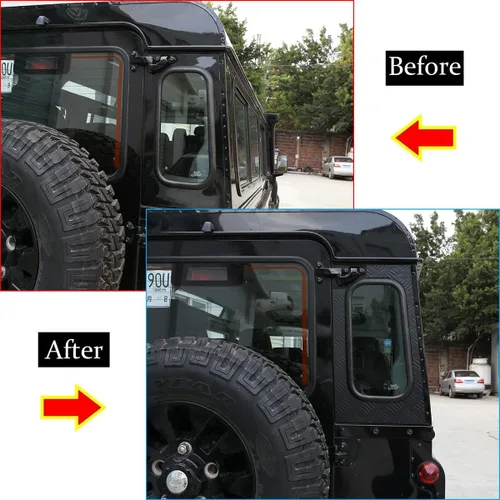 Vista 3 de YIWANG Para Land Rover Defender 110 90 2004-2022 Car Styling Aleación de aluminio Negro Ventana lateral de vidrio lateral Panel protector Accesorios