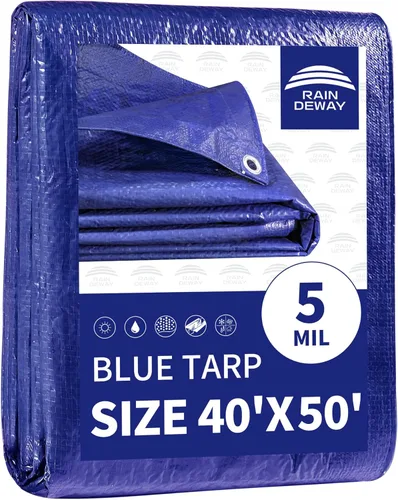 Vista 87 de RAINDEWAY Tarps 7x7 pies (paquete de 2) - 5.5 mil, cubierta de lona de polietileno impermeable multiusos con ojales de metal y bordes reforzados