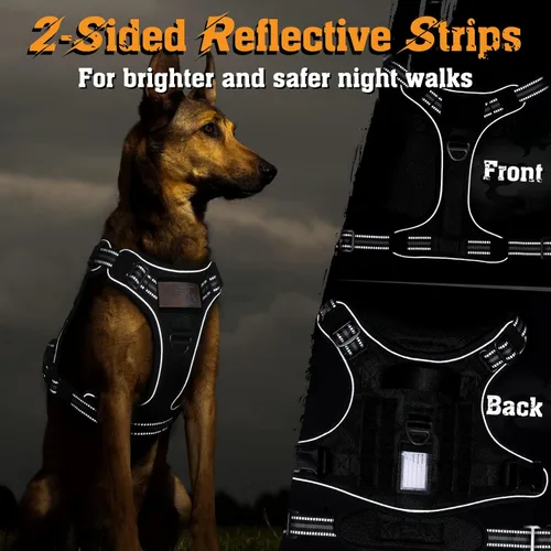 Vista 8 de rabbitgoo Arnés para perros pequeños, medianos y grandes, chaleco de servicio táctico militar sin tirones con tiras reflectantes y asa de control