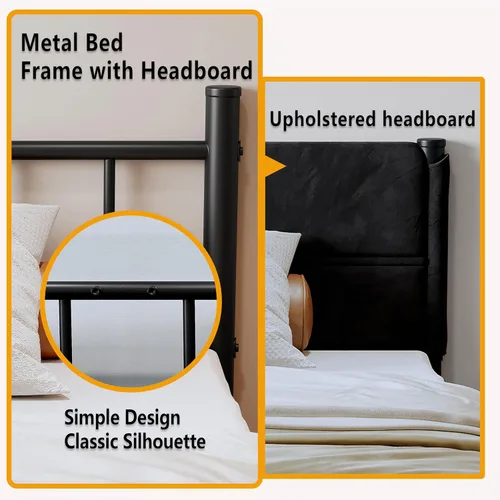 Vista 3 de Base de cama metálica, base de cama tamaño individual de 14 pulgadas con espacio de almacenamiento, base de colchón resistente y de trabajo pesado