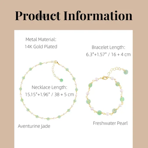 Vista 2 de Collar de perlas y jade natural chapado en oro de 14 quilates para mujer, dije de perlas naturales de agua dulce, juego de joyería de jade verde