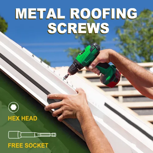 Vista 8 de LIONMAX 500 unidades de tornillos para techos de metal #10 x 2,5 cm, tornillos de zinc con cabeza hexagonal pintada en blanco, arandela de goma