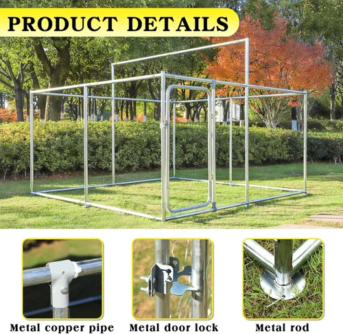 Vista 4 de Perreras grandes de metal para perros al aire libre, cubierta de techo impermeable anti-ultravioleta, jaula de acero galvanizado con puerta