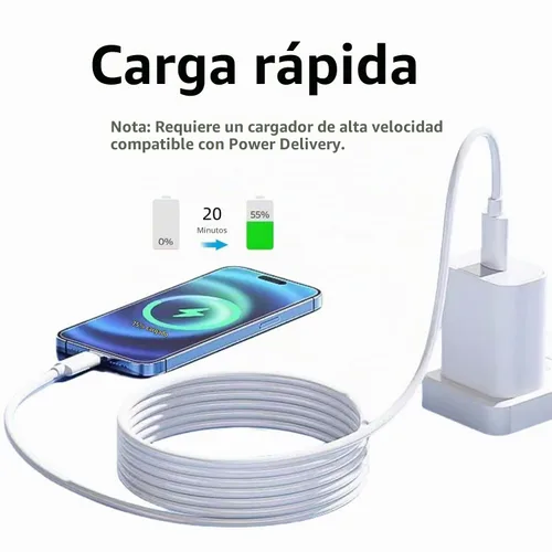 Vista 2 de para cable USB C a Lightning extralargo de 10 pies de 27 W con cargador PD