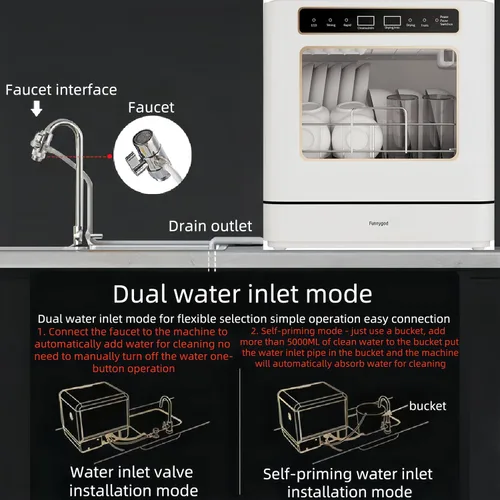 Vista 6 de Lavavajillas Lavavajillas Lavavajillas Portátil pequeña limpieza automática 4 modos de limpieza y modo de secado y desinfección Absorción automática