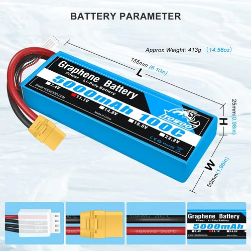 Vista 2 de Yowoo Batería de grafeno 3S 5000mAh 100C 11.1V LiPo RC Batería con enchufe XT90 para vehículos a escala 1/8 Arrma Slash VXL Slash 4x4 VXL E-maxx