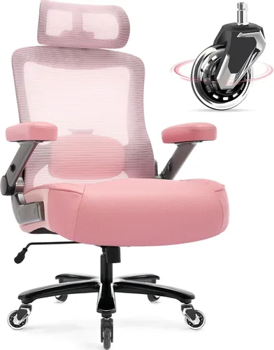 Vista 10 de Silla de oficina grande y alta, 600 libras con brazos abatibles 3D, reposacabezas ajustables, ruedas grandes resistentes, silla de escritorio