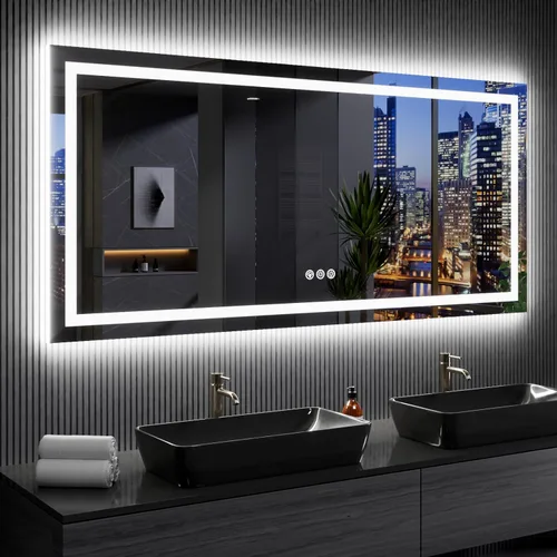 Vista 21 de LOAAO Espejo de Baño LED de 32"X36" con Luces, Anti-Empañamiento, Regulable, Retroiluminado + Iluminado Frontal, Espejo de Tocador de Baño Iluminado