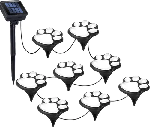 Vista 8 de Luces solares con estampado de patas: tira de luces solares LED impermeables para exteriores (juego de 8), lámpara decorativa de perro y gato, luces