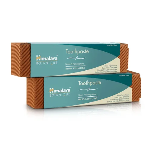 Vista 11 de Himalaya Botanique Neem & Pomegranate Pasta de Dientes de Viaje, Sabor a Menta - Pasta de Dientes Sin Flúor Tamaño de Viaje Combate la Placa y Para