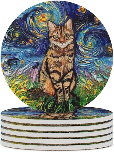 Vista 20 de Van Gogh - Juego de 4 posavasos abstractos de cerámica de diatomita absorbentes con base de corcho, protección de mesa, adecuados para mesas