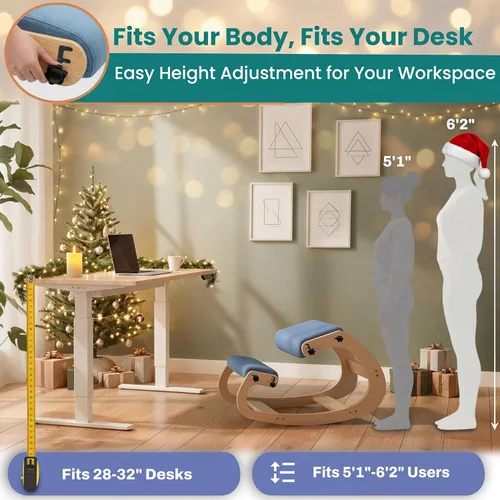 Vista 37 de NYPOT Silla ergonómica de rodillas con asientos ajustables, silla de rodilla para corrección de postura y taburete mecedora para escritorio - Alivio