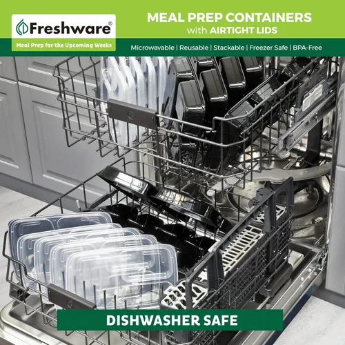 Vista 7 de Freshware Contenedores de preparación de comidas [paquete de 150] 3 compartimentos con tapas, contenedores de almacenamiento de alimentos, caja