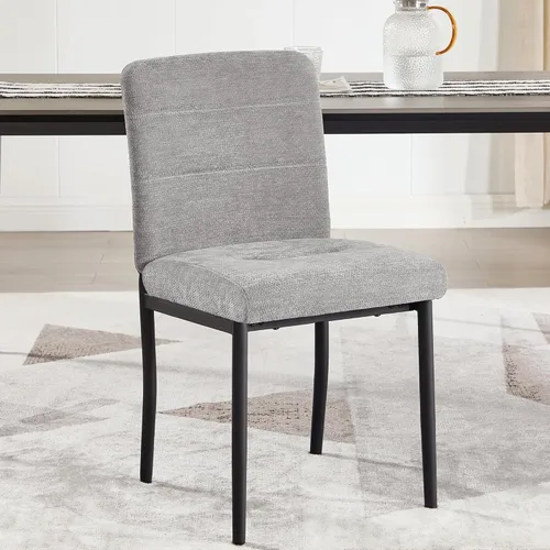Vista 23 de Silla de comedor moderna tapizada de tela sin brazos con patas de metal, pies ajustables para comedor y cocina