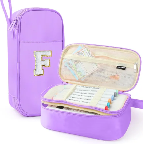 Vista 45 de Estuche Grande para Lápices, Bolsa de Lápices de Gran Capacidad, Bolsa de Lápices Personalizada con Inicial con Cremallera Suave, Múltiples Azul