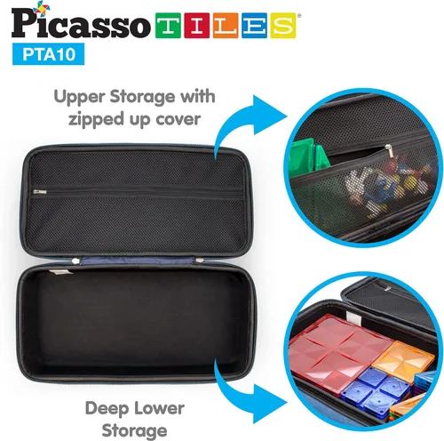 Vista 8 de PicassoTiles 12 azulejos magnéticos grandes + funda de transporte de juguetes impermeable, base estabilizadora de gran tamaño, base de placa Jumbo