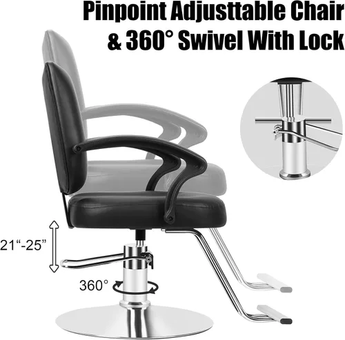 Vista 5 de Silla de peluquería con bomba hidráulica resistente, silla giratoria de 360 grados, equipo de sillas de belleza, peso máximo de carga 330 libras