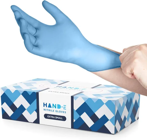 Vista 15 de Guantes desechables de nitrilo azul Hand-E Touch - Guantes de examen médico sin látex, sin polvo, seguros para alimentos, para cocinar